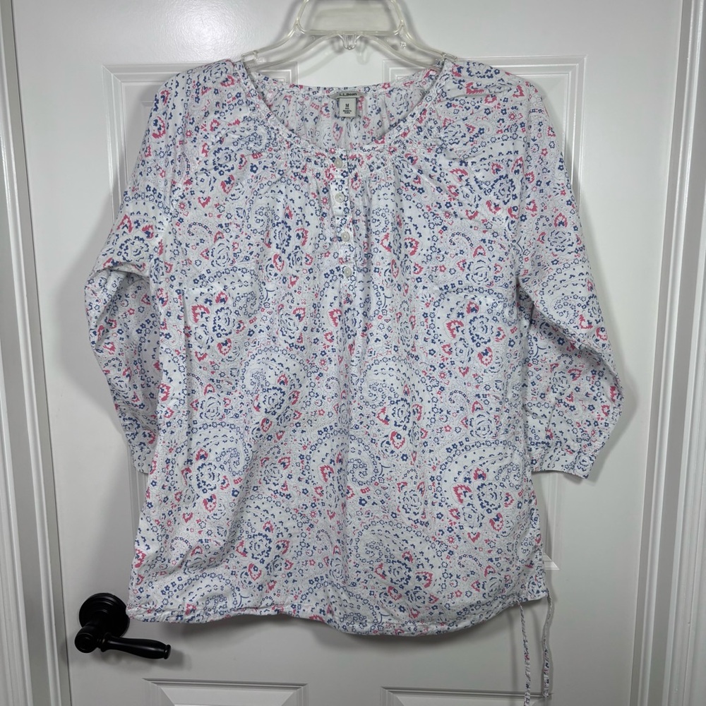 L.L. Bean Paisley Cotton Blouse Women’s M 3/4 Sleeve Spring Casual